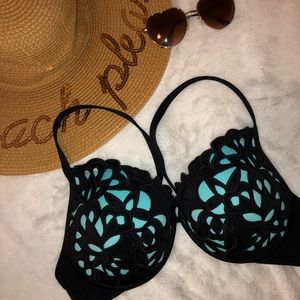 Blue & Black lace bikini top